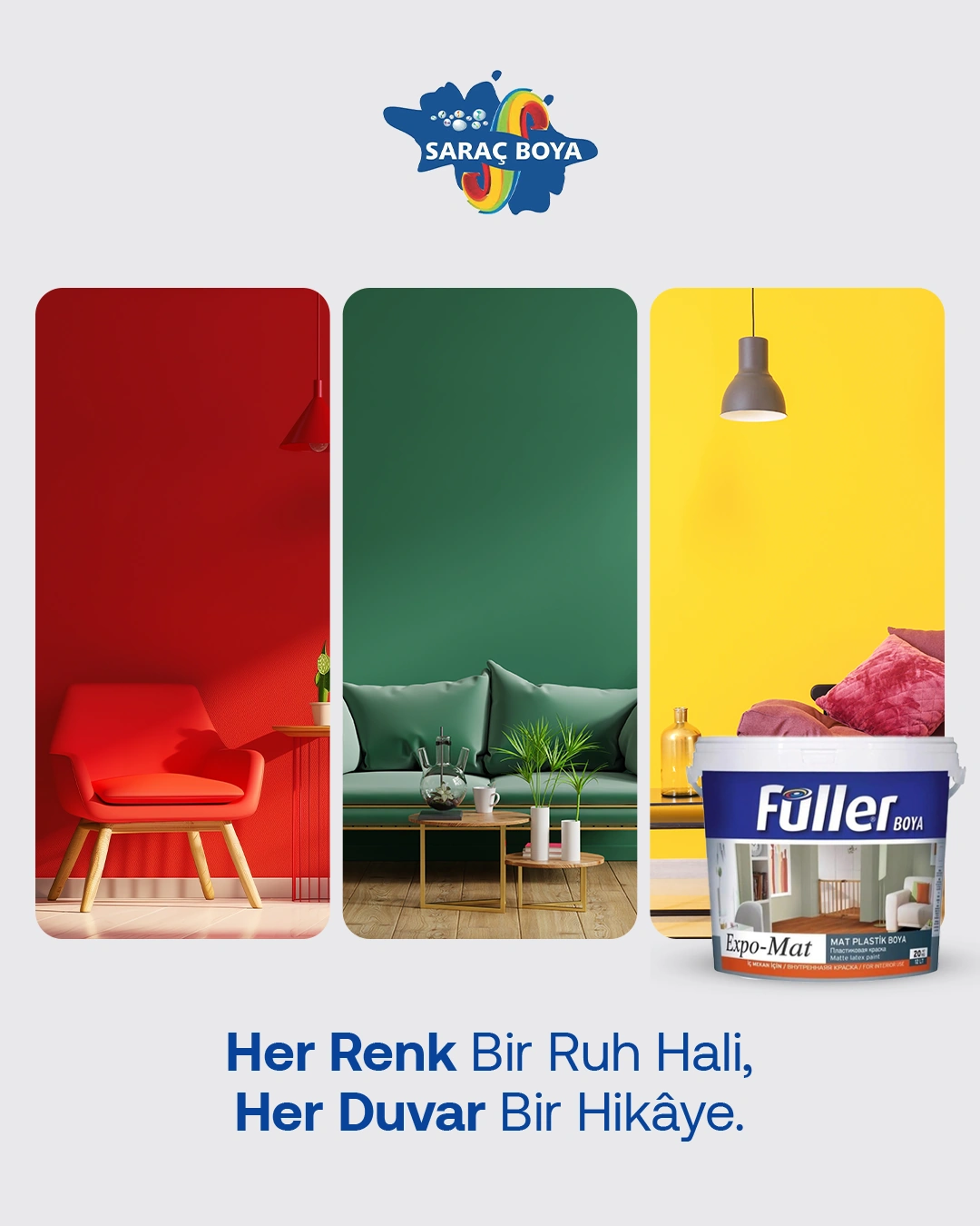 Füller ile üç farklı oda rengi